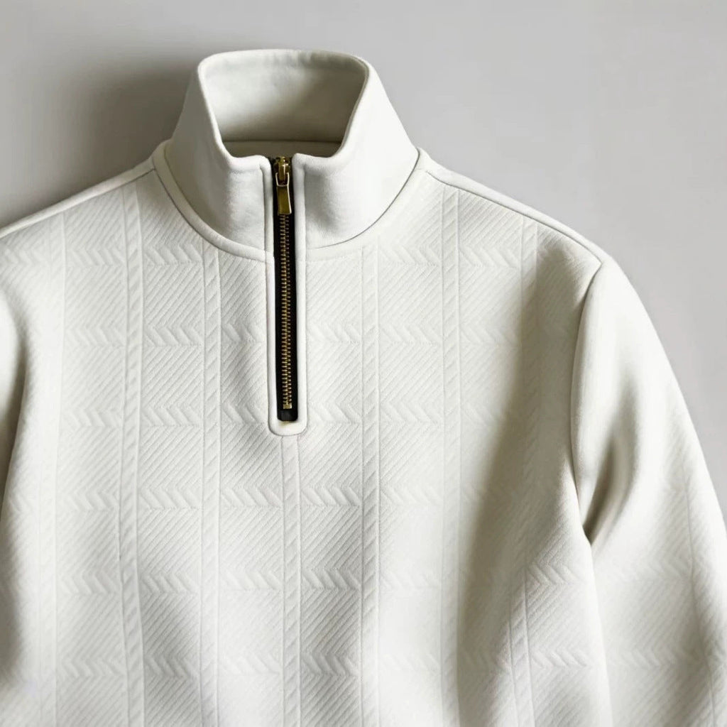 Men's Half-Zip Stand-Up Collar Knit Pullover With Jacquard Texture, 2026 Autumn-Winter Leisure Long-Sleeve Hooded Jacket