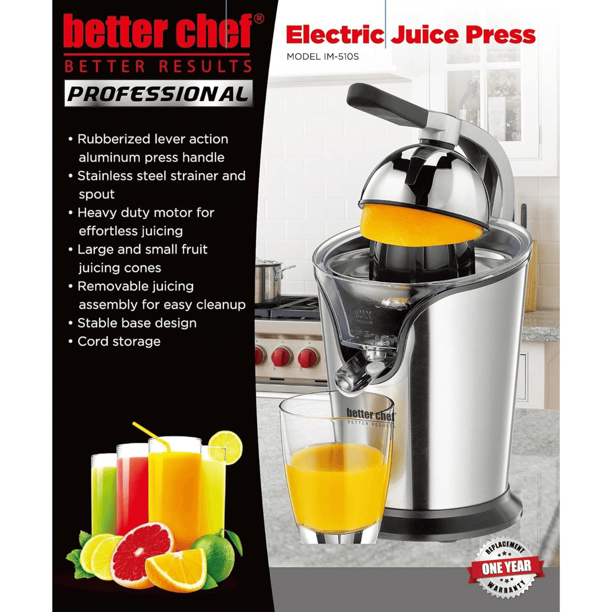 Better Chef High Power Deluxe Stainless Steel Electric Citrus Juice Press