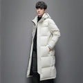 Mens Long Winter White Duck Down Hooded Coat That Goes Below The Knee