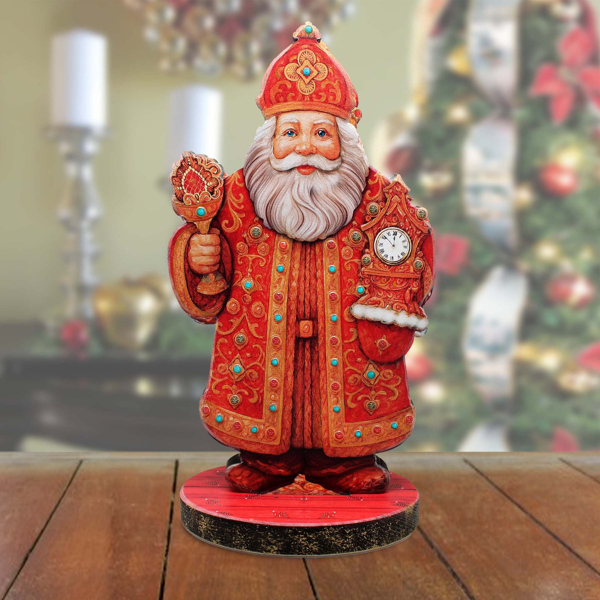 Santas Celebration Limited Edition Wooden Figurine by G. Debrekht - Christmas Centerpiece Snowman Decor - 89320