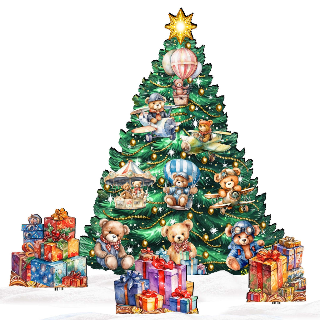 Teddy Bear-Themed Christmas Tree Set Outdoor Indoor Décor Wooden Christmas Decoration by G. Debrekht Christmas Décor - 8191508F-G