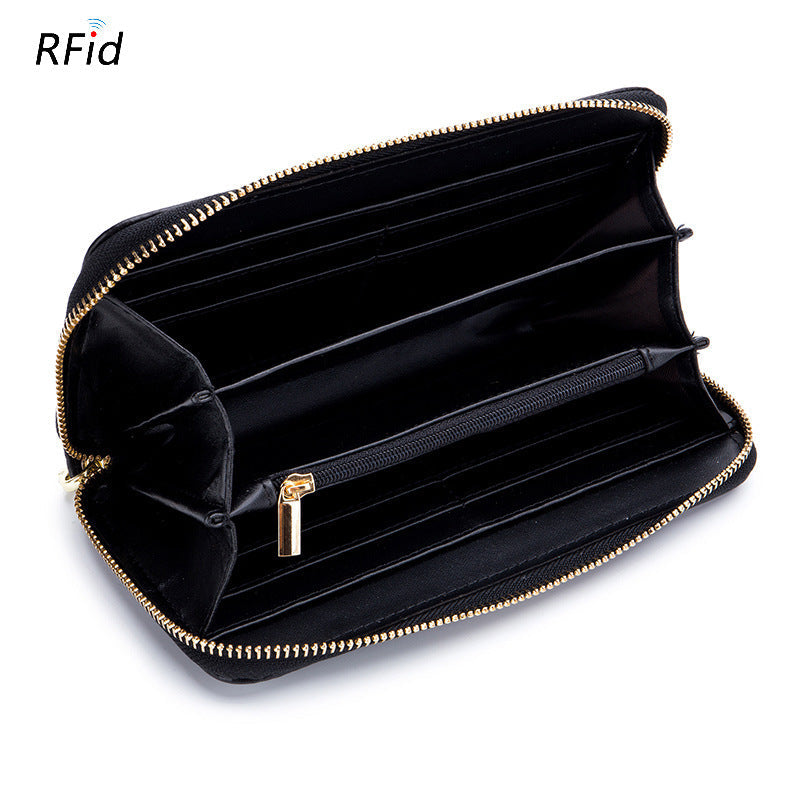 Womens Tassel First-Layer Leather Anti-Scanning Zipper Wallet