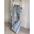 Women's Vintage Lace Stitching Ripped Jeans