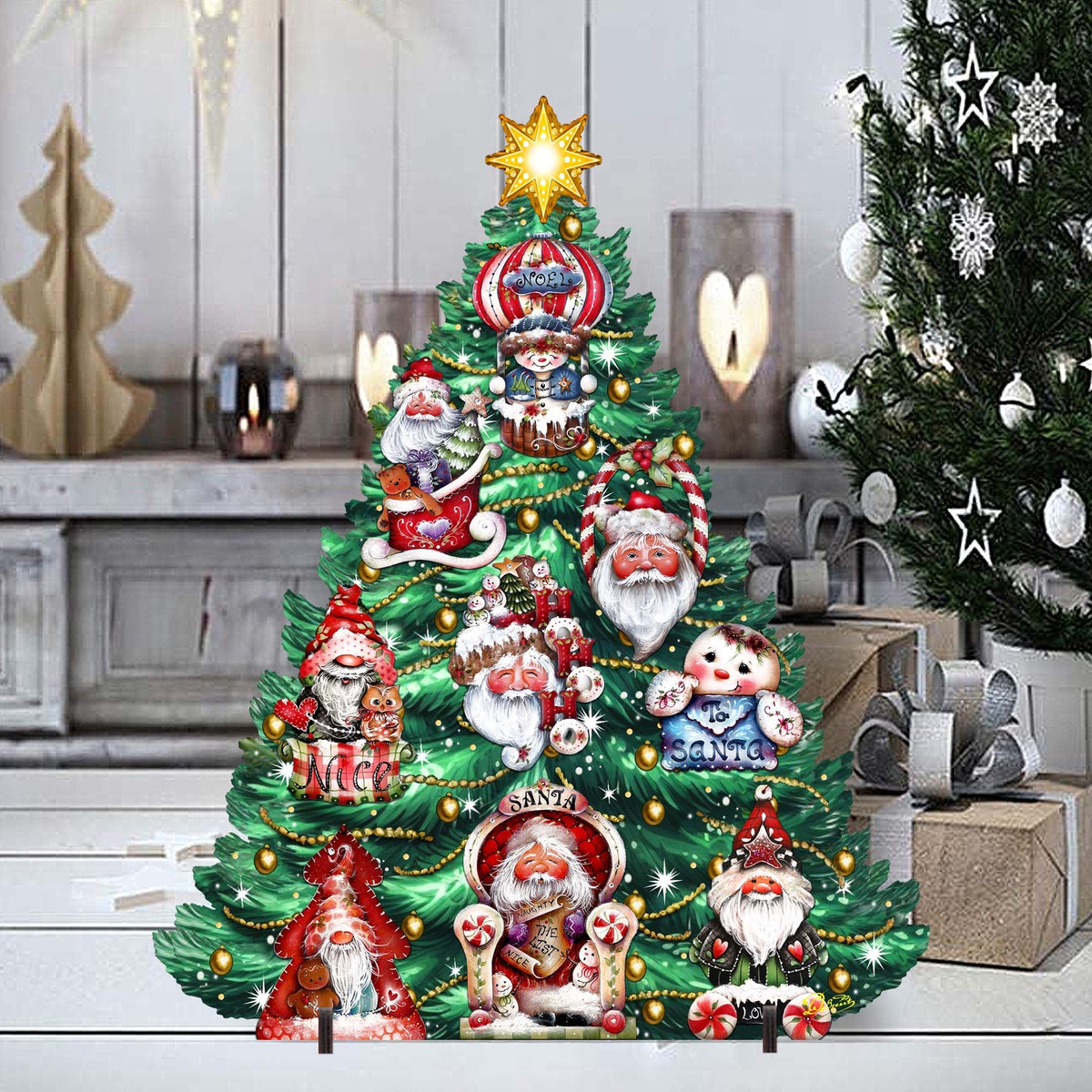 Santa-Themed Christmas Tree Outdoor Indoor Decor Wooden Christmas Decoration by Jamie Mills-Price Christmas Decor - 8191509F