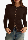 Womens Long-sleeve Button-front Knit Cardigan