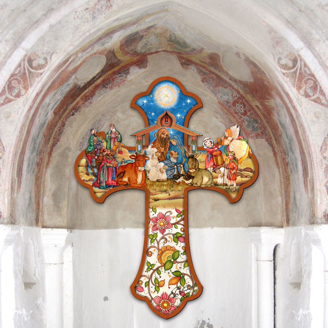 Nativity Cross Outdoor Decor by G. DeBrekht - Nativity Holiday Decor - 8191164F