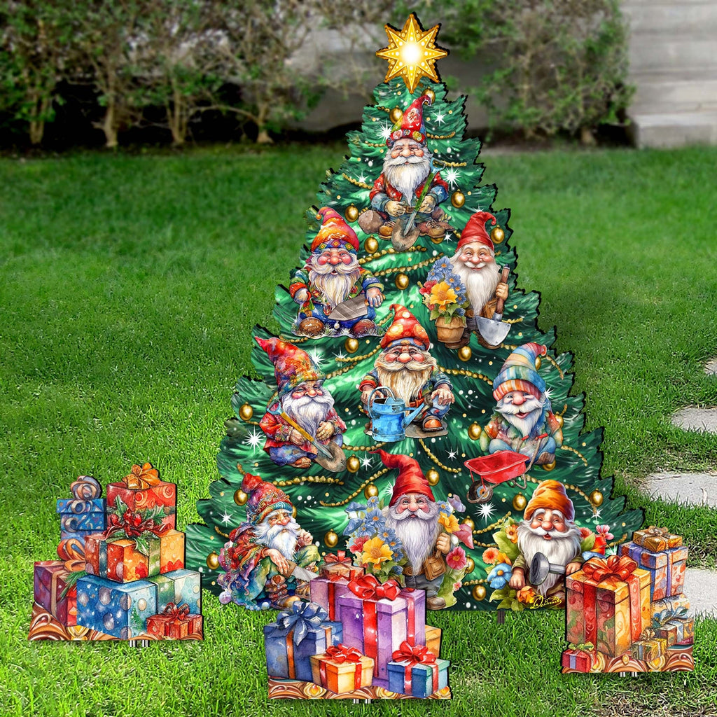 Gnomes-Themed Christmas Tree Set Outdoor Indoor Decor Wooden Christmas Decoration by G. Debrekht Christmas Decor - 8191512F-G