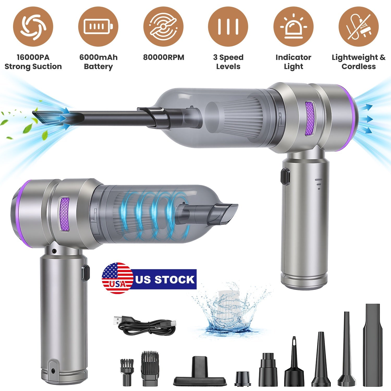 Cordless Handheld Vacuum Cleaner 16000PA with Brushless Motor