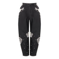Wash Pearls Beaded High Waist Carrot Jeans