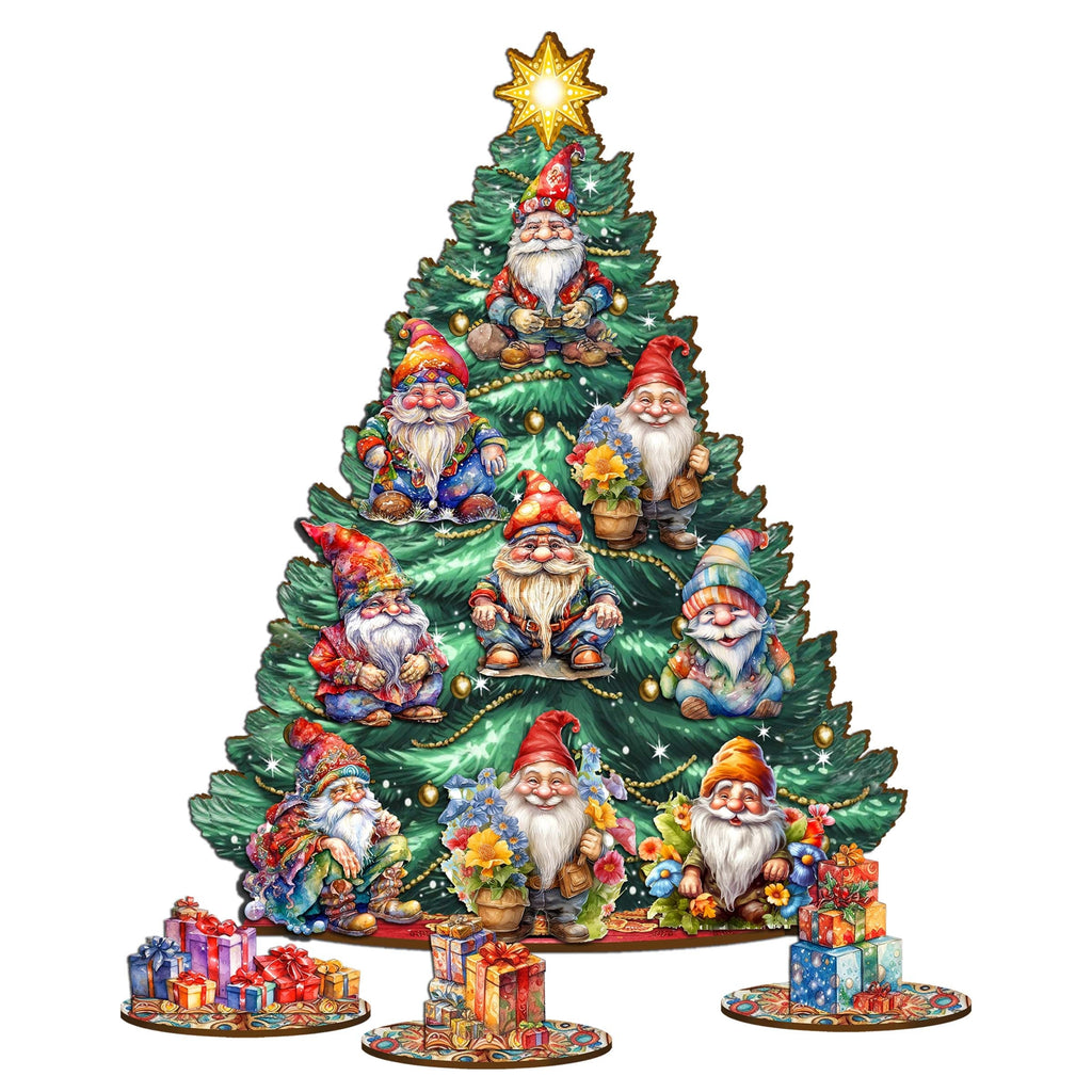 Gnomes Christmas Tree Eco Wood Set by G.DeBrekht Christmas Decor - 8091512