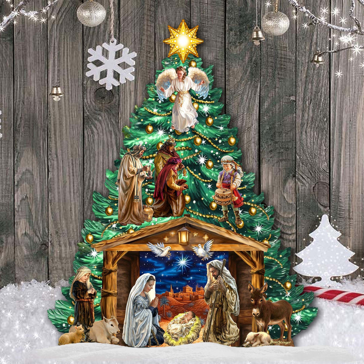 Nativity-Themed Christmas Tree Outdoor Indoor Decor Wooden Christmas Decoration by D. Gelsinger Christmas Decor - 8191503F-DG