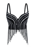 Cross-Border New Pearl Diamond Chain Tassel Suspender Top European And American Summer Sexy Pure Desire Outer Wear Stage Fishbone Bra