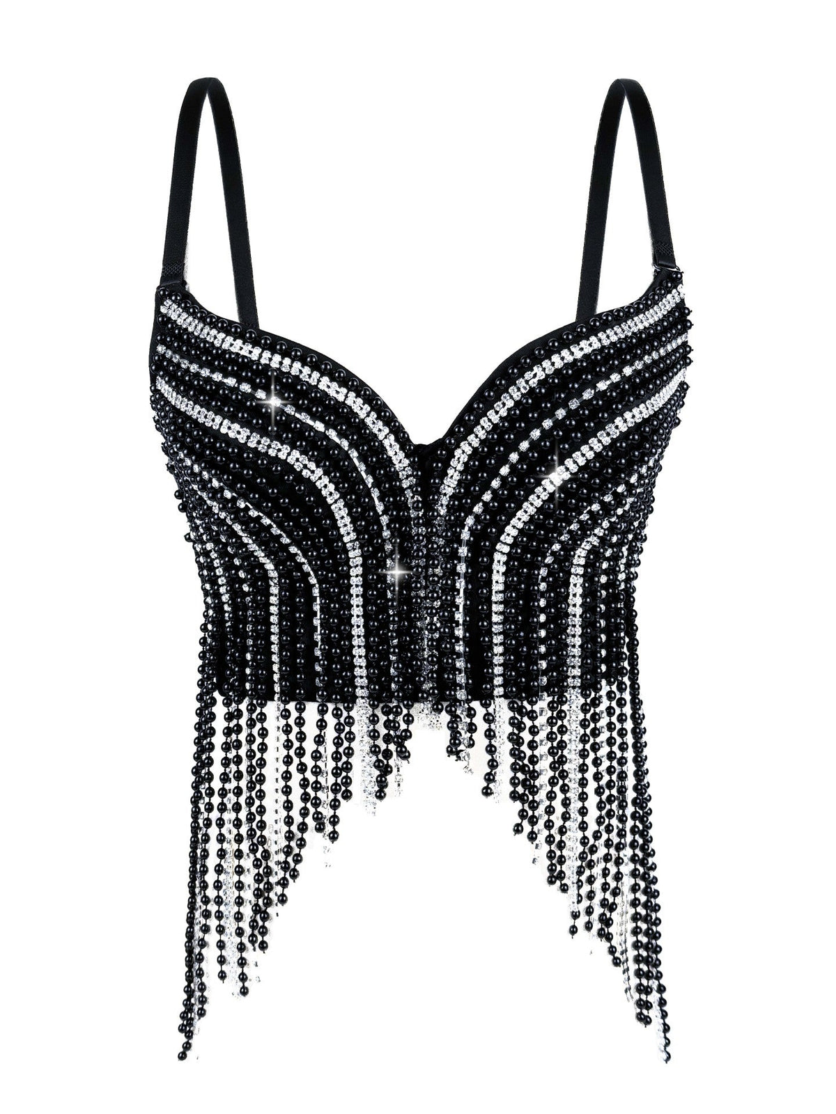Cross-Border New Pearl Diamond Chain Tassel Suspender Top European And American Summer Sexy Pure Desire Outer Wear Stage Fishbone Bra