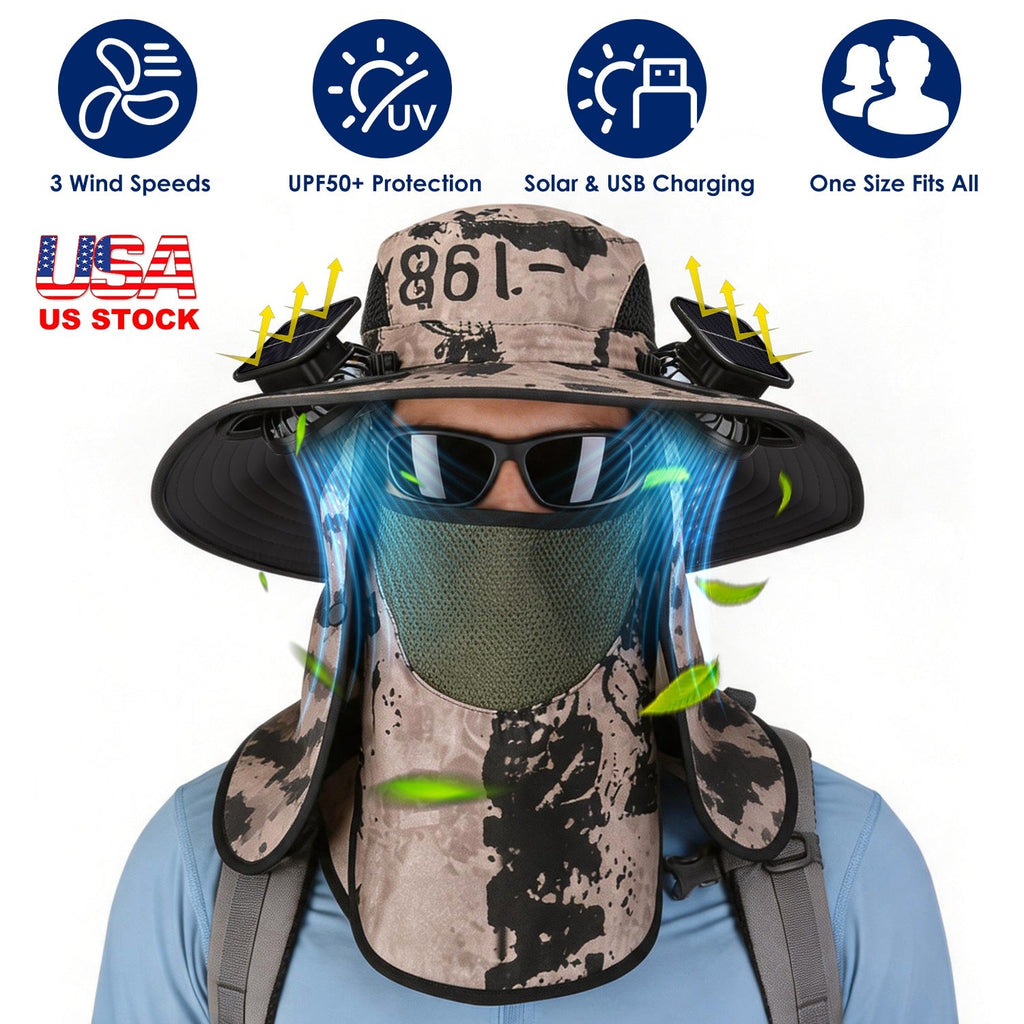 Solar Fan Hat with UPF50+ Sun Protection & Neck Flap
