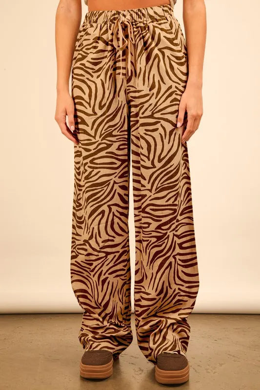 Animal Print Linen Wide Leg Pants