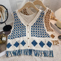 Vintage Diamond-Pattern Tassel Knitted Vest For Women