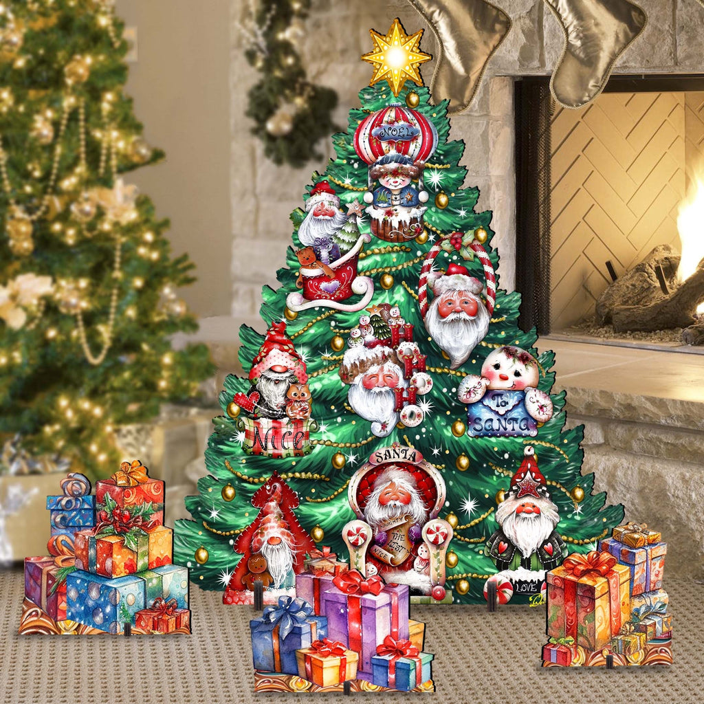 Santa-Themed Christmas Tree Set Outdoor Indoor Decor Wooden Christmas Decoration by Jamie Mills-Price - Christmas Decor - 8191509F-G