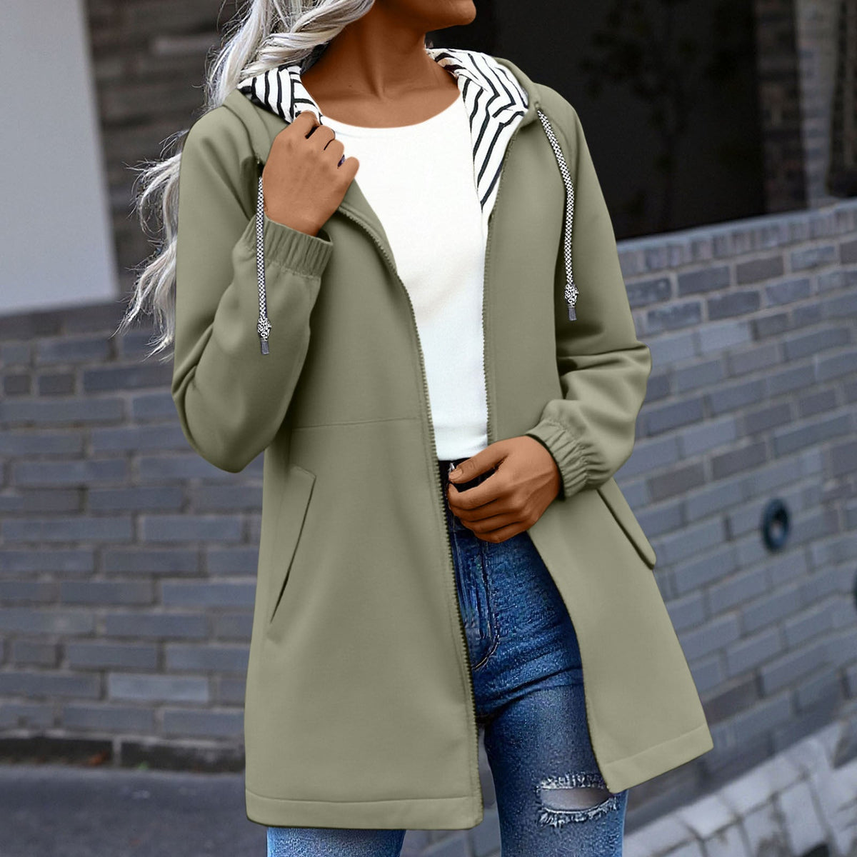 Women’s Windproof Trench Coat – Zipper Patchwork Jacket