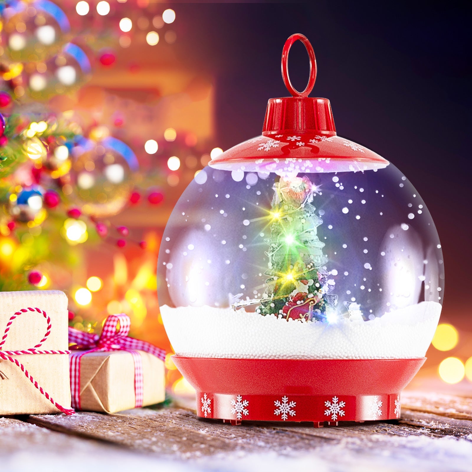 68 Inch Festive Musical Christmas Street Lamp Post with Snow Globe Lantern-Red