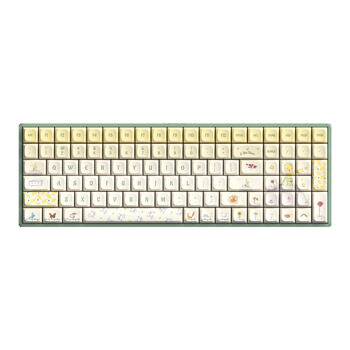 Iqunix f97 floral date rgb mechanical gaming keyboard (green, us layout (qwerty), iqunix little prince, 96%, rgb leds, hot-swappable, pbt, 2.4ghz | bluetooth 5.1 | usb-c)