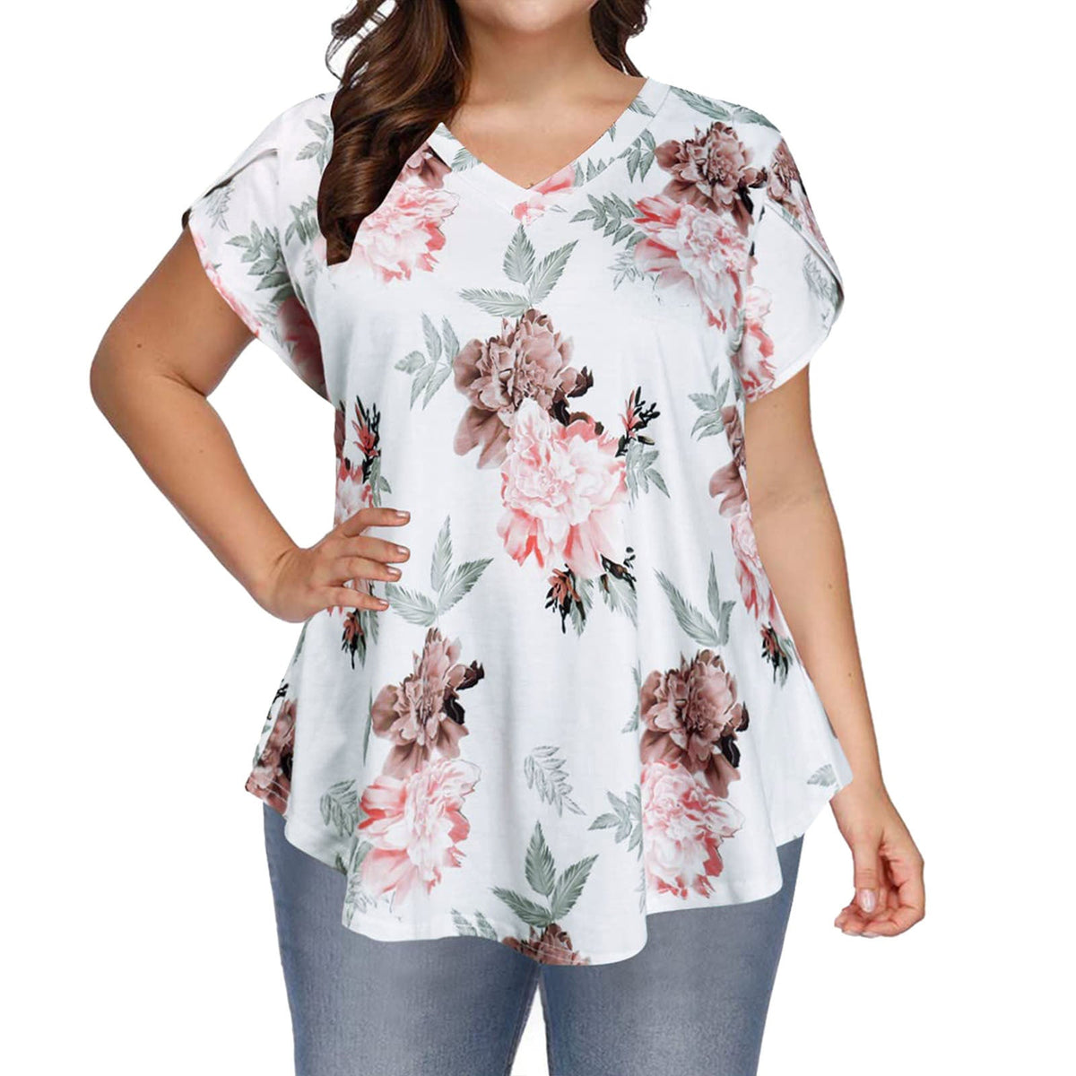 V-Neck Petal Sleeve Relaxed-Fit Top – Casual Street Style