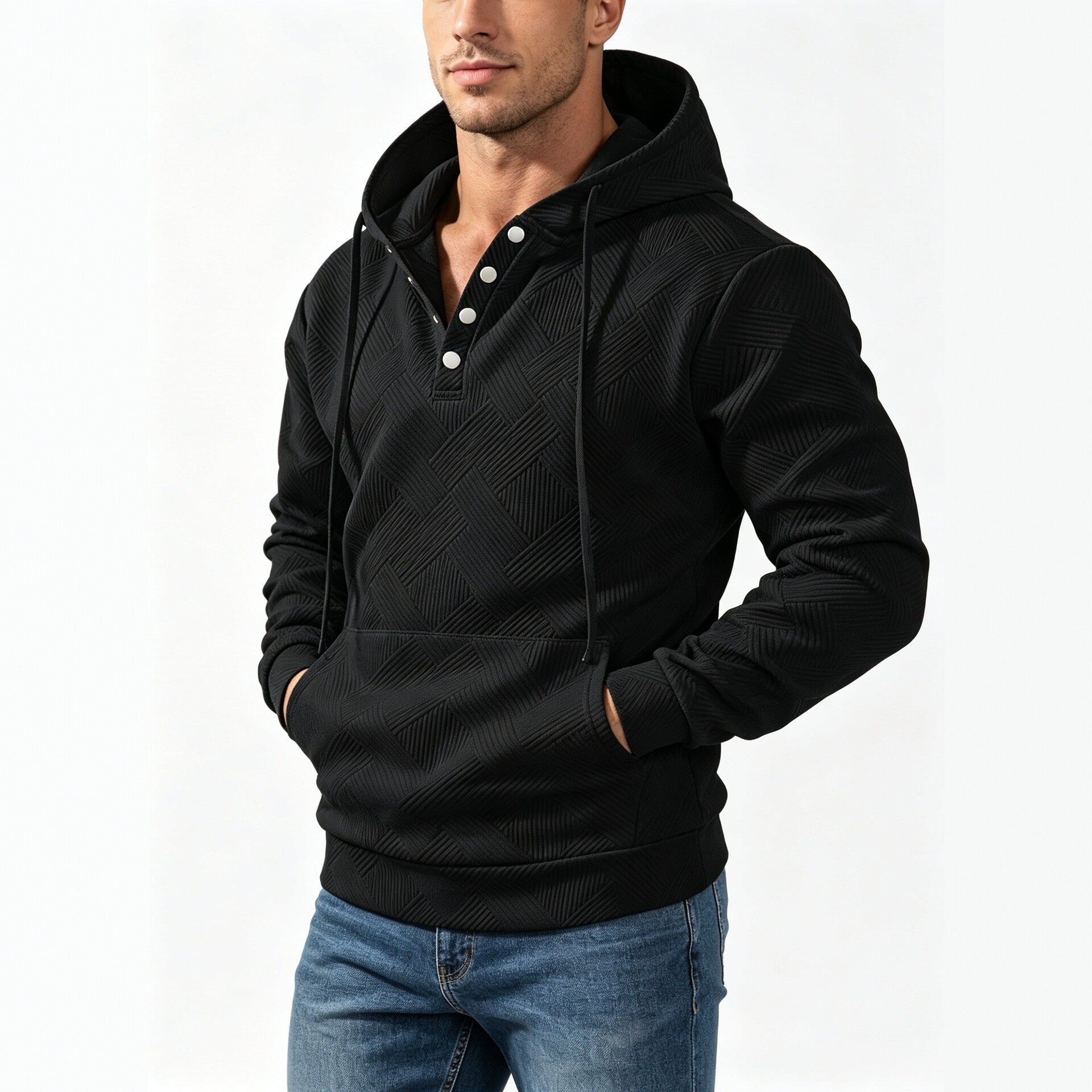 Mens Retro Long-Sleeve Hoodie Top