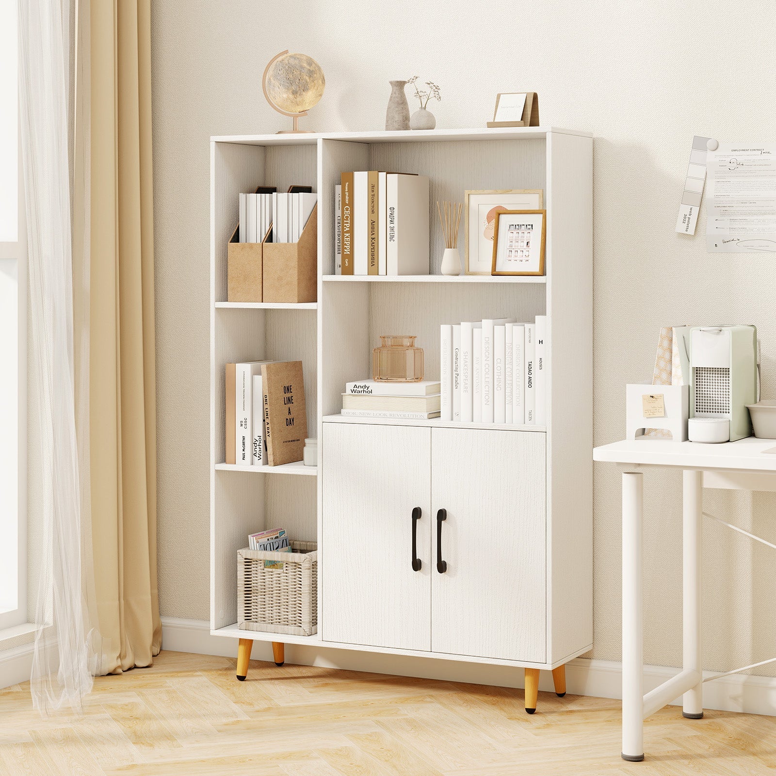 Free Standing Pantry Cabinet with 2 Door Cabinet and 5 Shelves