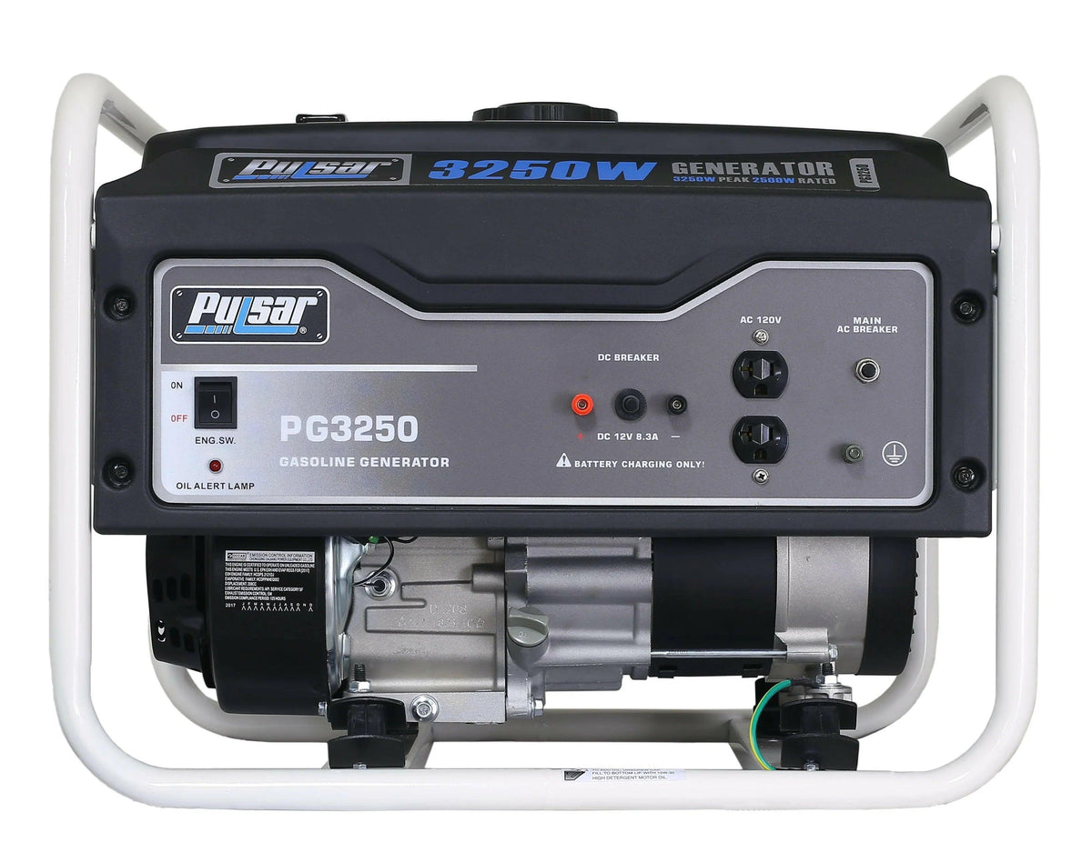 Pulsar 3250W Portable Gas Powered Generator, 2500 Running Watts, 4-Gallon Fuel Tank