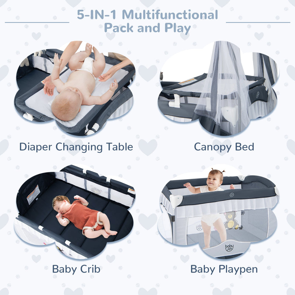 Convertible Bassinet with Removable Changing Table and Detachable Mesh Net