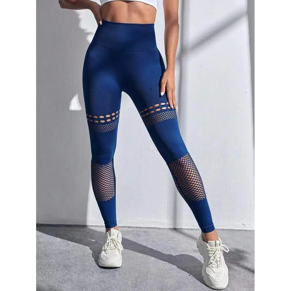 Hollow Seamless Yoga Pants with Mesh Panels