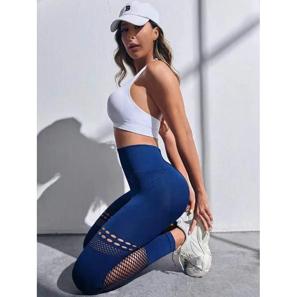 Hollow Seamless Yoga Pants with Mesh Panels