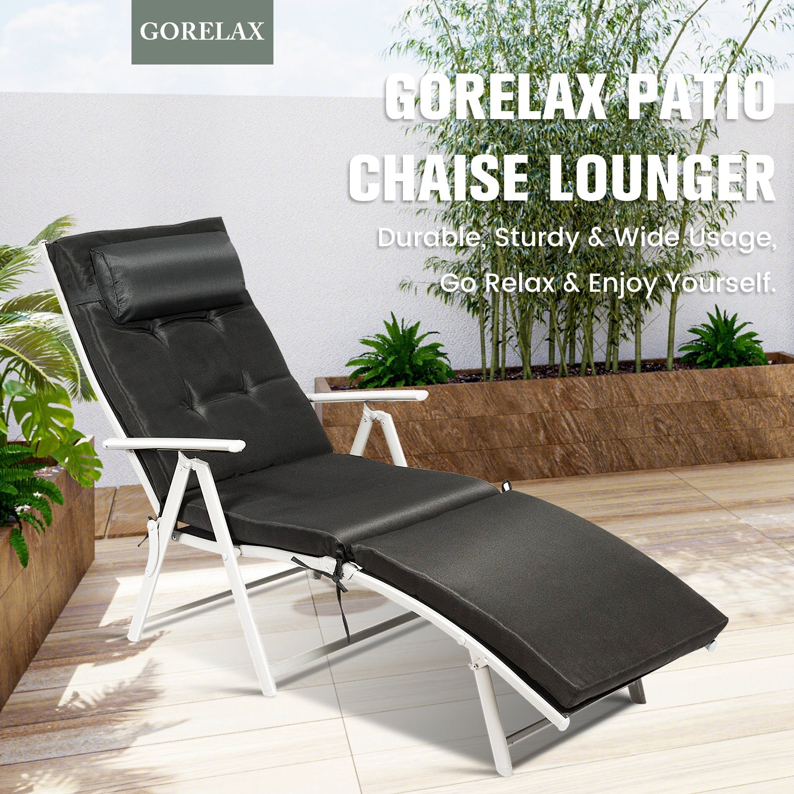 Adjustable Outdoor Lightweight Folding Chaise Lounge Chair with Pillow