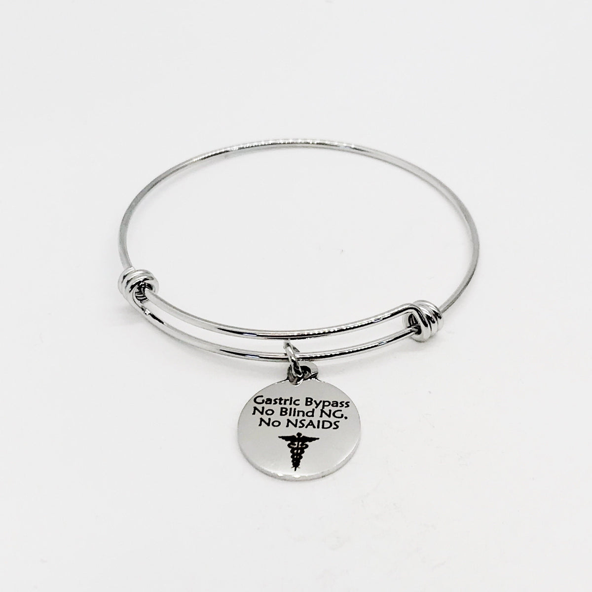 Gastric Bypass Medical Charm Bracelet, Gastric Bypass Awareness, Gastric Bypass Jewelry, No Blind NG, No NSAIDS, Medical Notification Charm