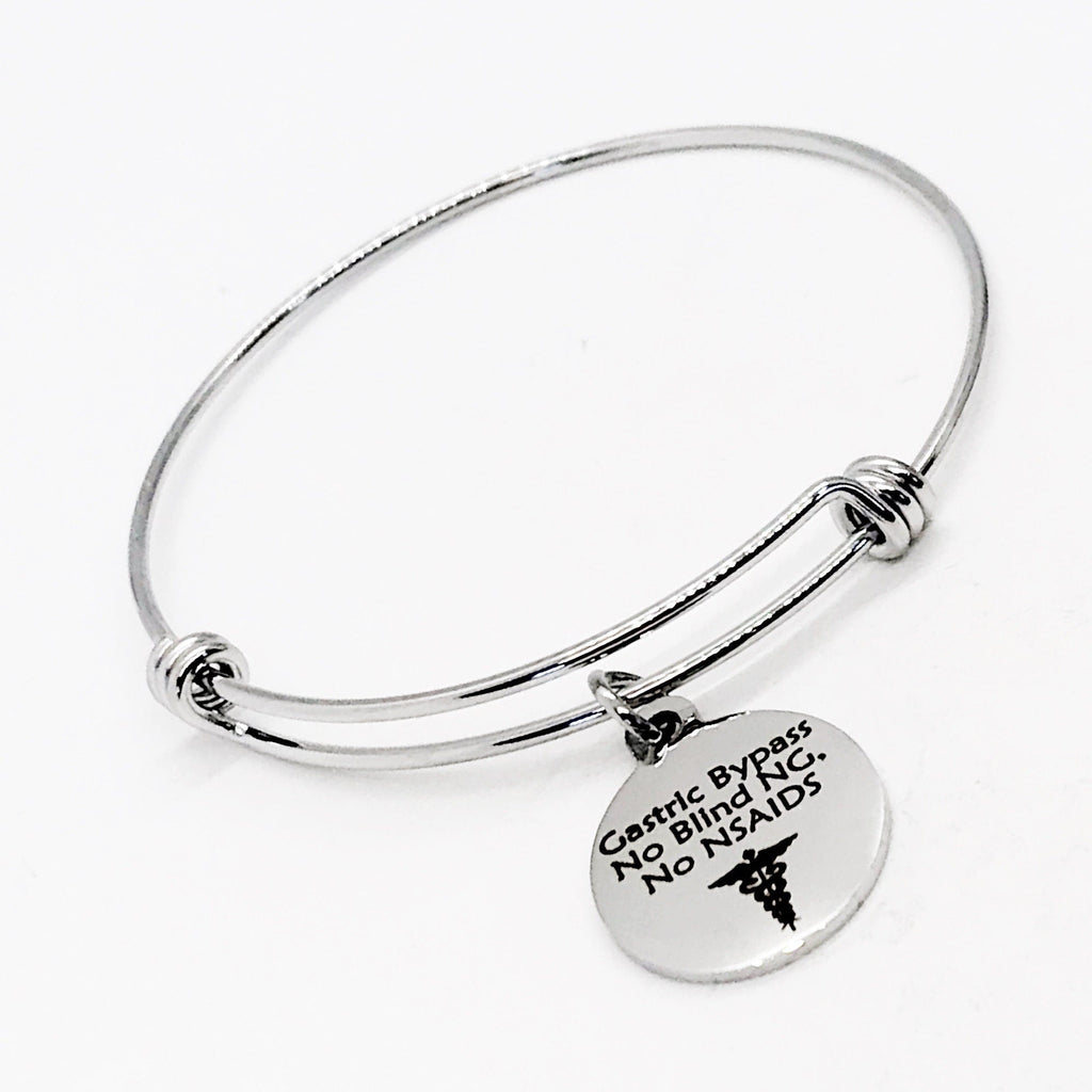 Gastric Bypass Medical Charm Bracelet, Gastric Bypass Awareness, Gastric Bypass Jewelry, No Blind NG, No NSAIDS, Medical Notification Charm