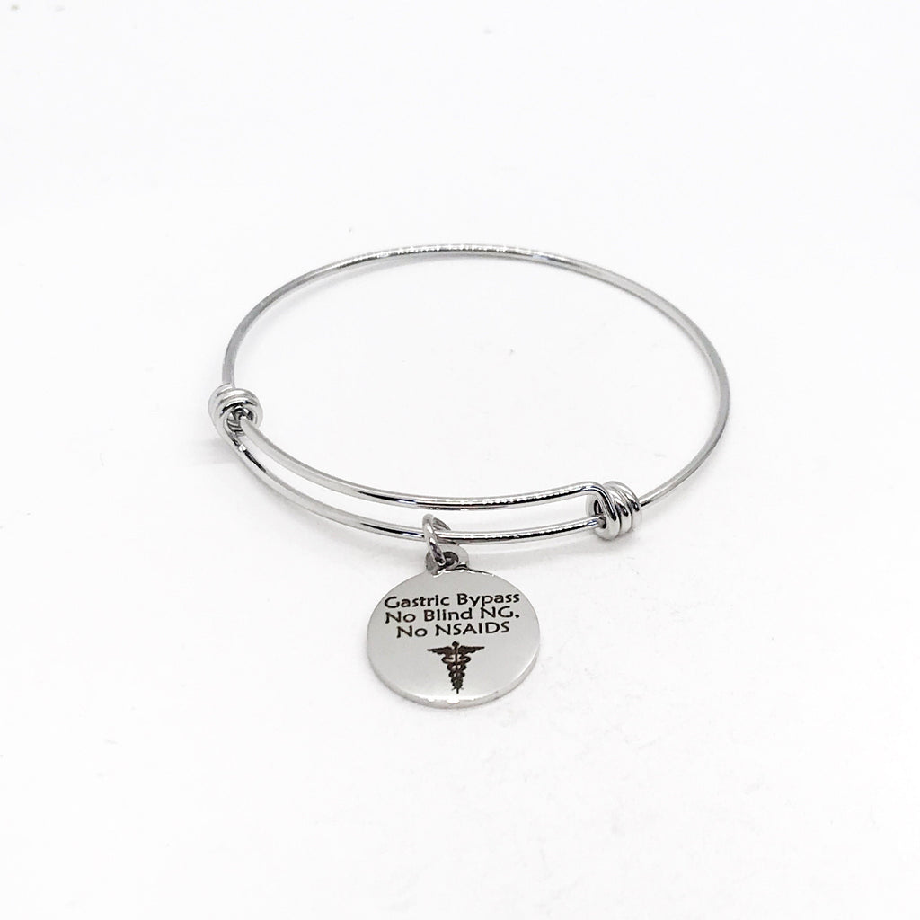 Gastric Bypass Medical Charm Bracelet, Gastric Bypass Awareness, Gastric Bypass Jewelry, No Blind NG, No NSAIDS, Medical Notification Charm