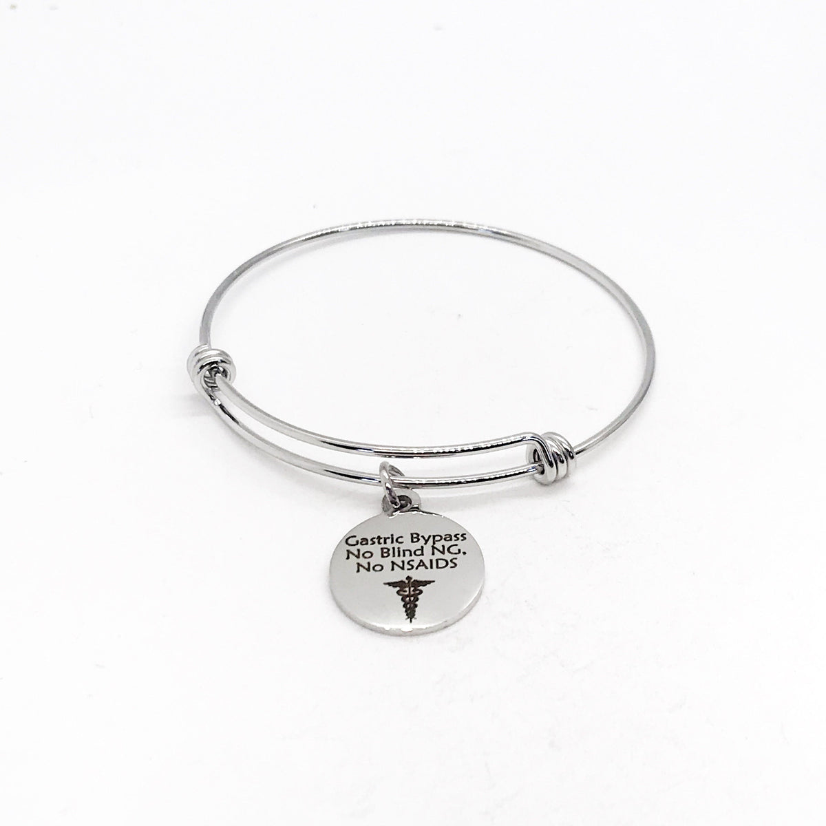 Gastric Bypass Medical Charm Bracelet, Gastric Bypass Awareness, Gastric Bypass Jewelry, No Blind NG, No NSAIDS, Medical Notification Charm