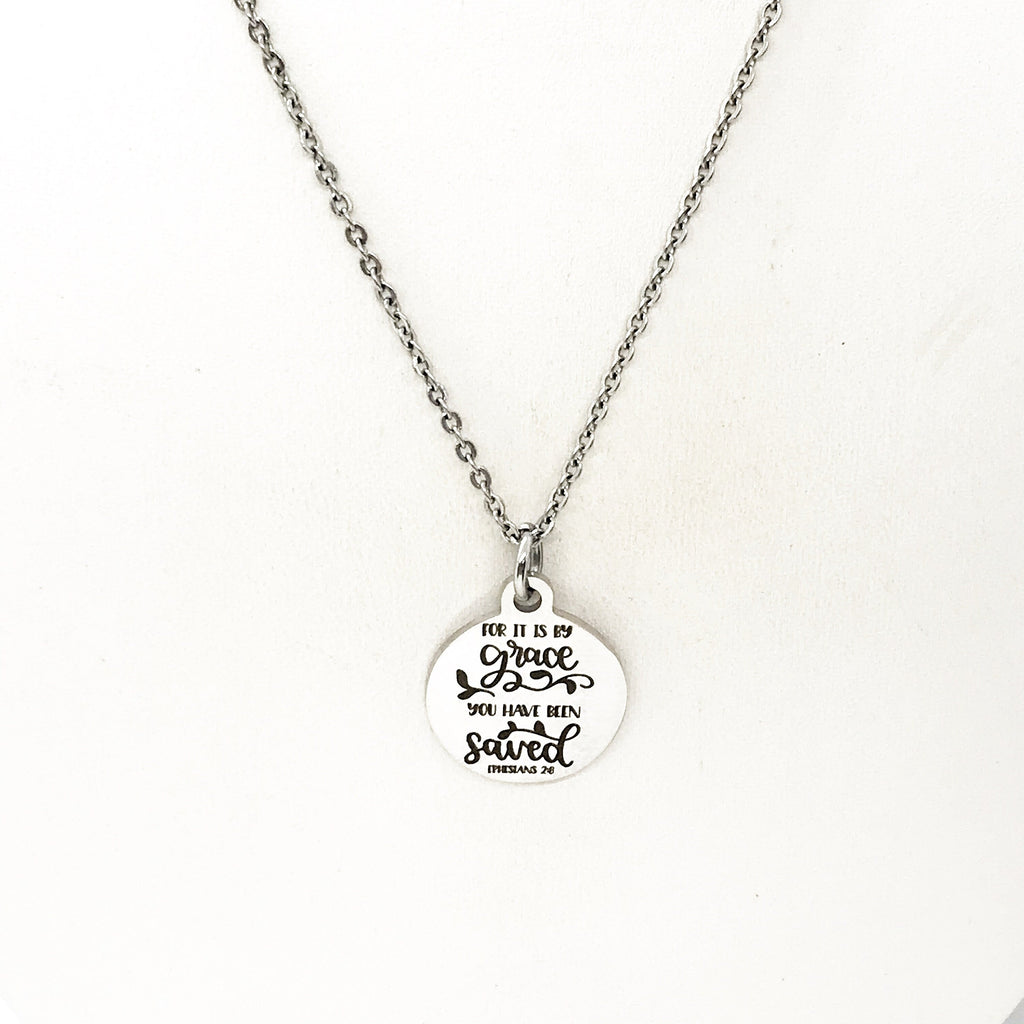 Faith Gifts, Saved By Grace Necklace, Ephesians 2 8 Christian Gift, Christian Quote, Christian Jewelry, Faith Jewelry, Faith Quote