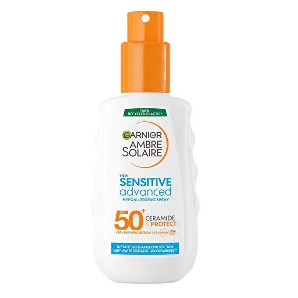 Ambre Solaire SPF50+ Sunscreen Spray for Sensitive Skin: High UVA/UVB Protection, Water Resistant, Vitamin E - 150ml