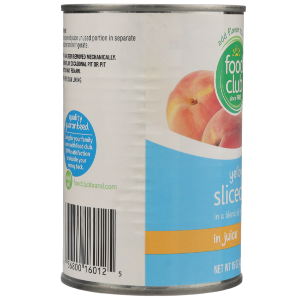 Food Club Yellow Cling Sliced Peaches In A Blend Of Peach & Pear 100% Juice From Concentrate