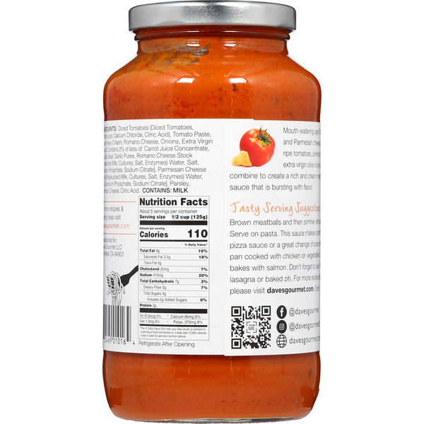 Dave's Gourmet Gluten-Free Creamy Parmesan Romano Pasta Sauce