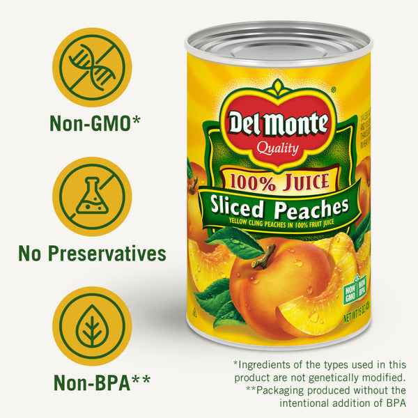 Del Monte Yellow Cling Sliced Peaches in 100% Juice, Canned Fruit
