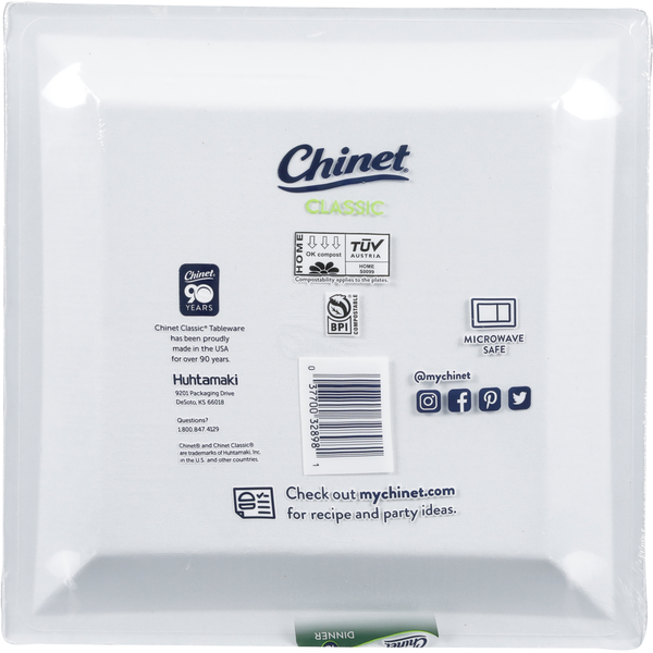Chinet Classic Compostable Square Dinner 9-1/2 Inch Plates
