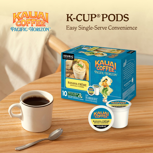Kauai Coffee Coffee, 10% Hawaiian, Ground, Banana Creme, K-Cup Pods