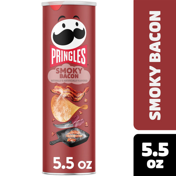 Pringles Smoky Bacon Potato Crisps Chips, Lunch Snacks, 5.5 oz