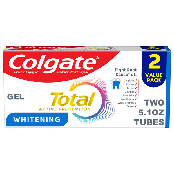 Colgate Total Active Prevention Whitening Gel Toothpaste Double Pack In Mint