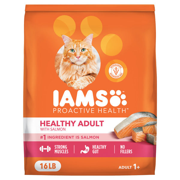 IAMS PROACTIVE HEALTH Adult Healthy Dry Cat Food with Salmon Cat Kibble, 16 lb. Bag