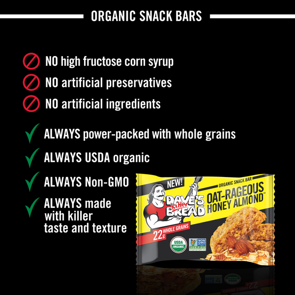 Dave's Killer Bread Oat-Rageous Honey Almond Organic Snack Bars, 4 Individually Wrapped Snack Bars