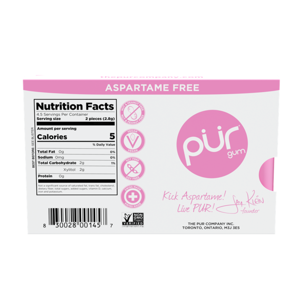 PÜR Bubblegum, Aspartame Free, 100% Xylitol Natural Flavored Gum