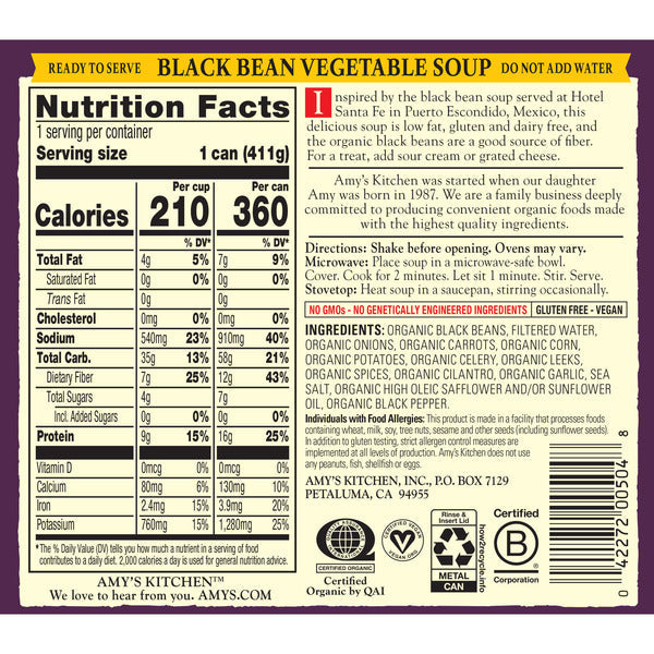 Amy's Kitchen Black Bean Vegetable Soup