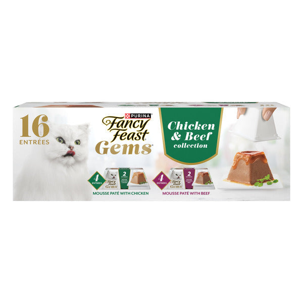 Fancy Feast Gems Pate Cat Food Mousse Chicken or beef and a Halo of Savory Gravy Wet Cat Food Variety Pack - (1) 8 ct. Boxes